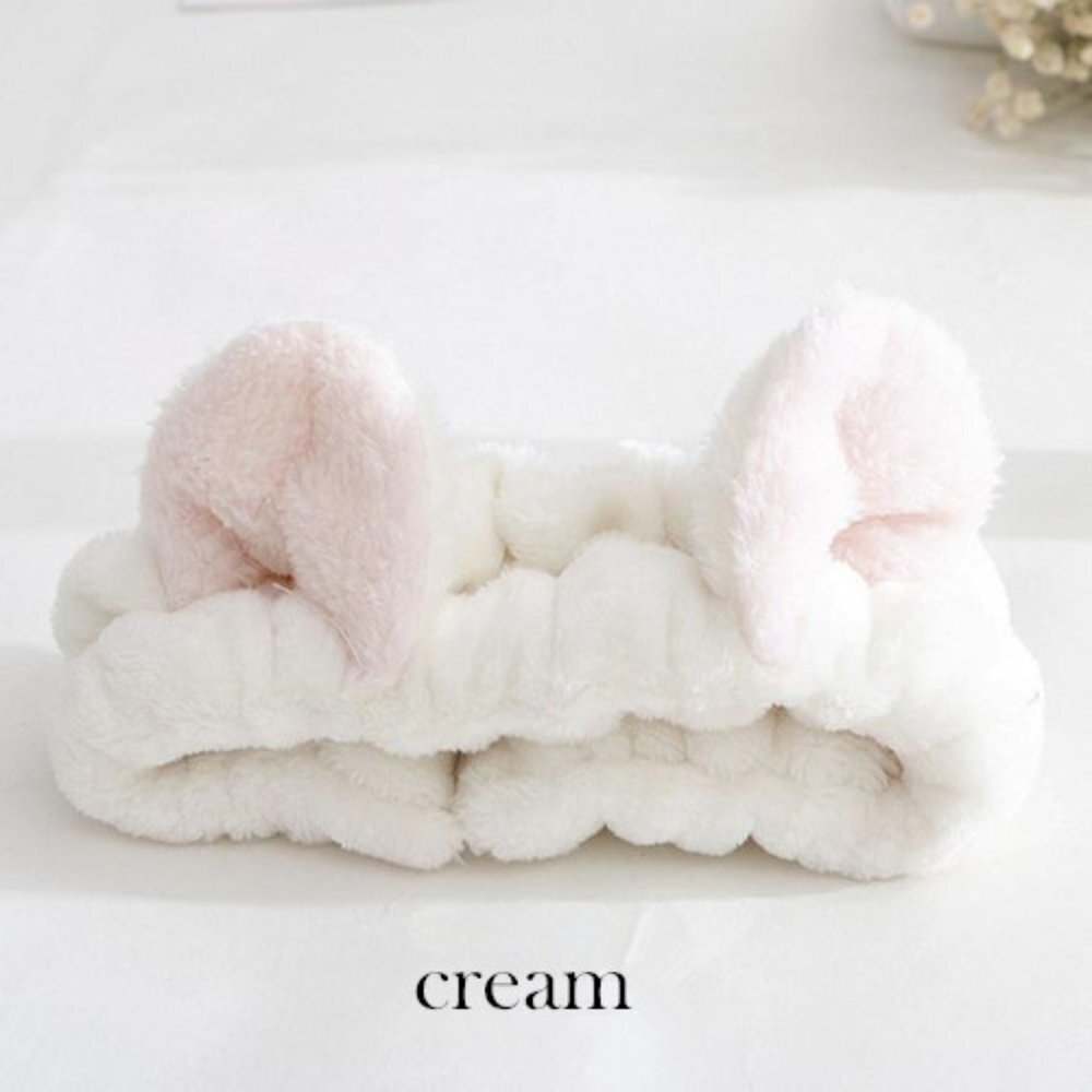 Premium Elastic CatEars Thick  Makeup FaceWash Shower Hair Headband C-Cream